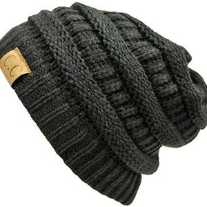 Thick Slouchy Knit Oversized Beanie Cap Hat, Black